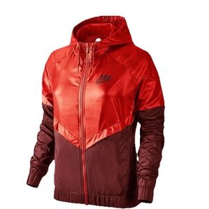 Nike Windrunner Hooded Jacket Red Burgundy Colorblock Lightweight Women's Size L